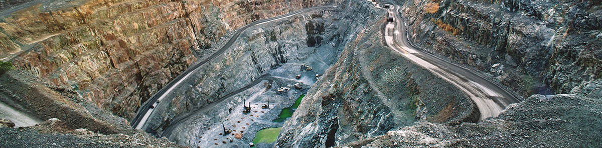 View of open cast gold mine, mining industry